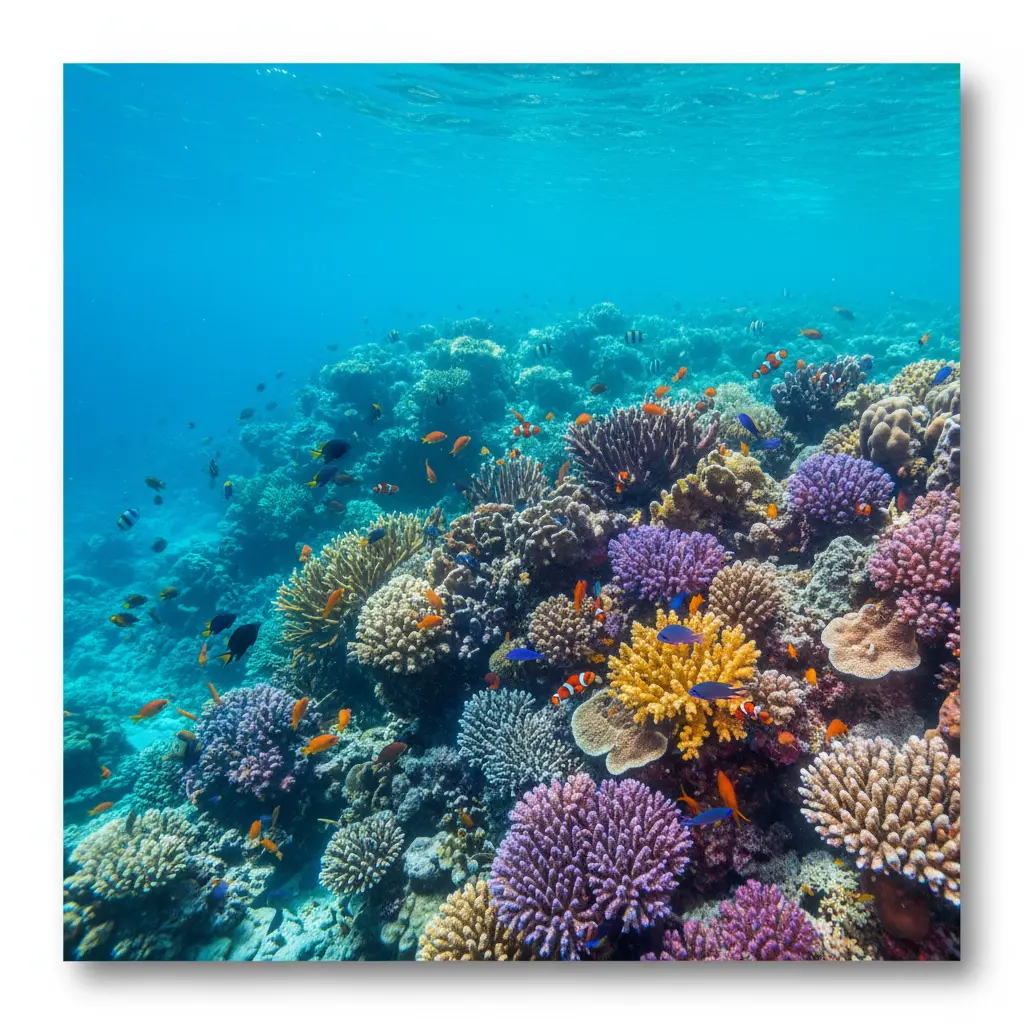Colorful coral and fish in the Great Barrier Reef