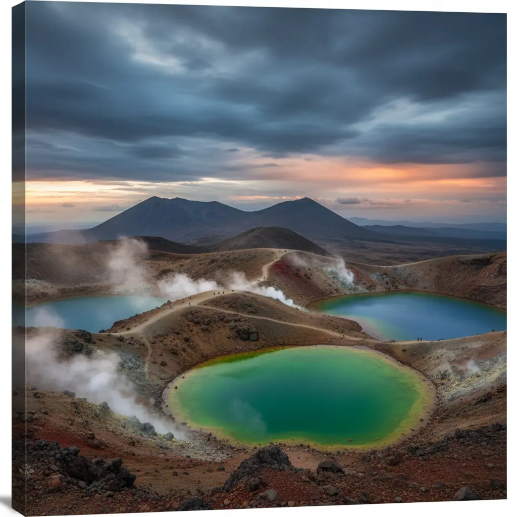 Hikers on the Tongariro Alpine Crossing with volcanic landscapes
