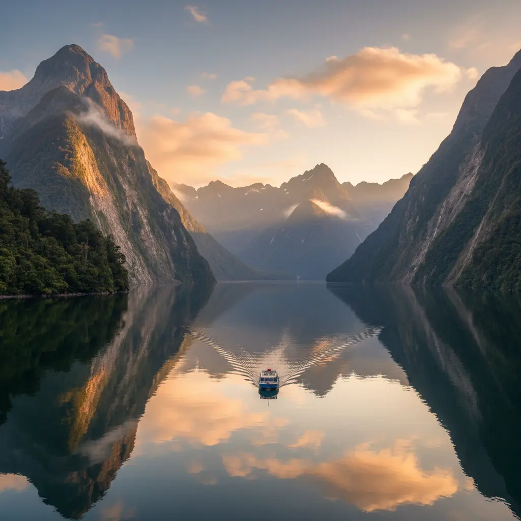 Lush mountains and fiords of New Zealand